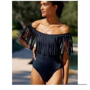 Boston proper fringe off shoulder swimsuit